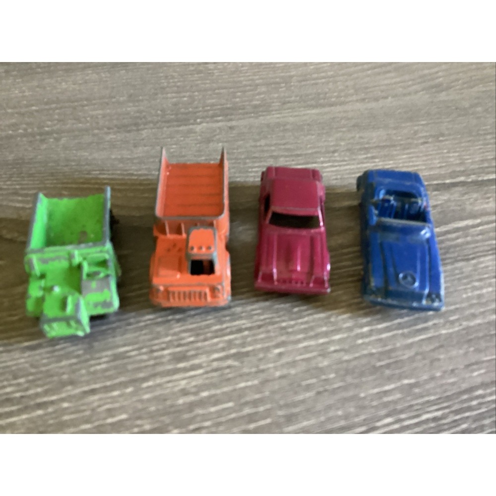 Lot of 4 Vintage 1970s Tootsie Toy Diecast Cars & Trucks Played With Condition